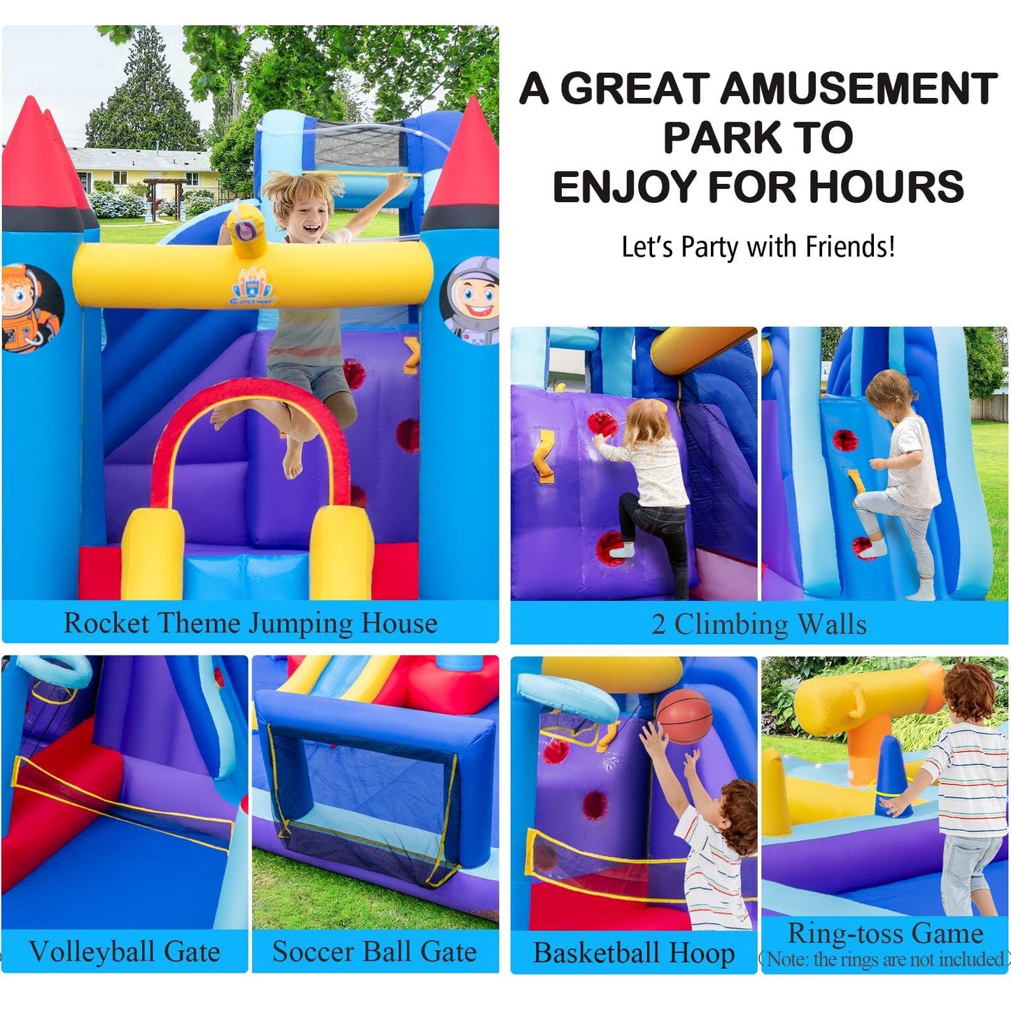 Rocket Theme Inflatable Water Slide Park with 2 Slides