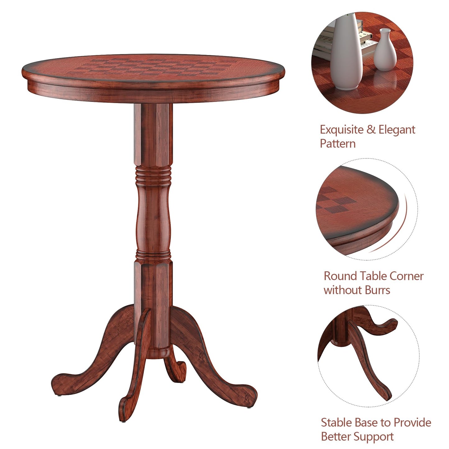Wooden Pub Pedestal Dining Table with Stable Base and Spacious Tabletop