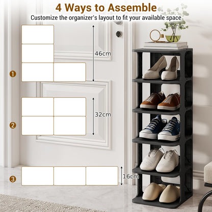 6-Tier Shoe Rack, Stackable Tall Shoe Storage Organizer Vertical Shelf
