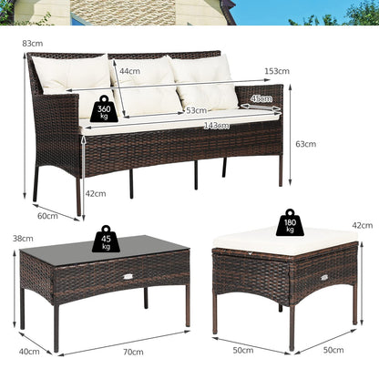 4 Seater Rattan Garden Furniture Set with Tempered Glass Table