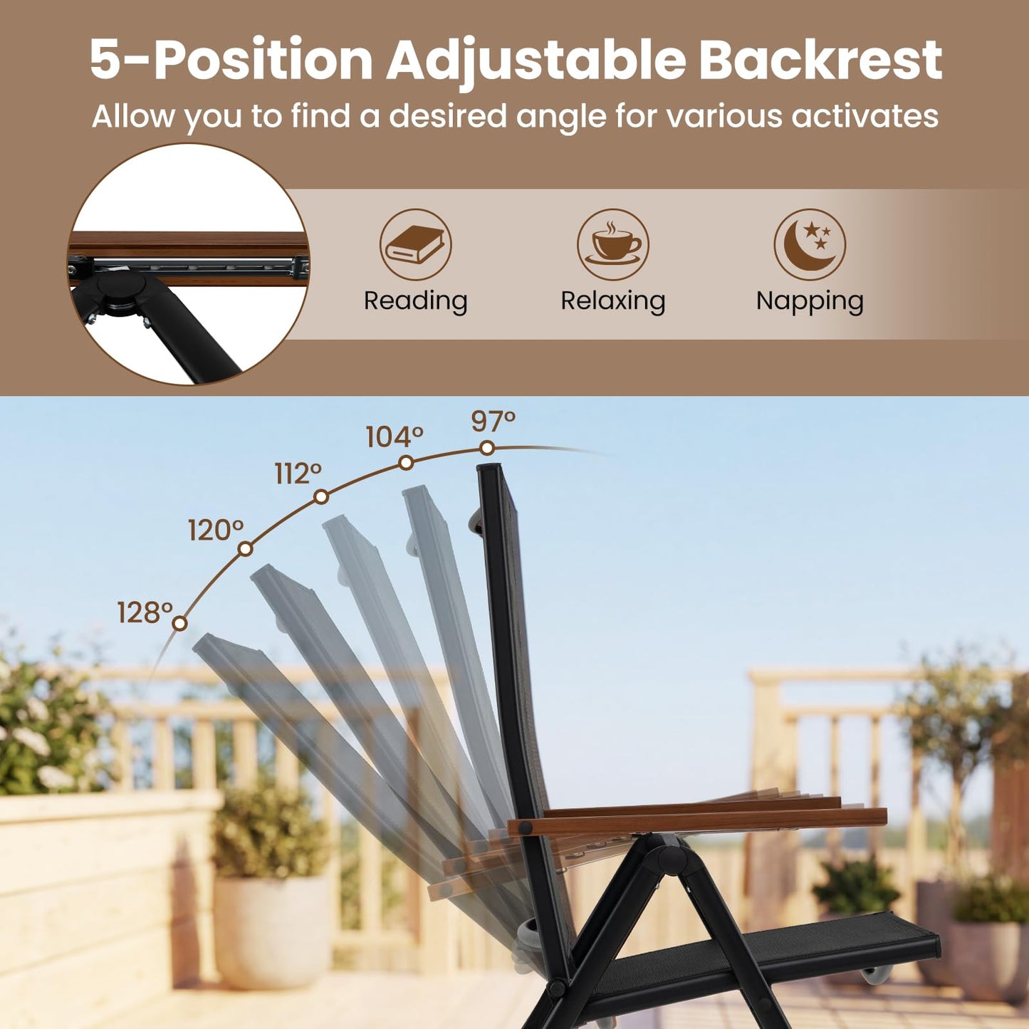 Folding Garden Chairs Set of 2/4, Outdoor Dining Chairs with Adjustable Backrest