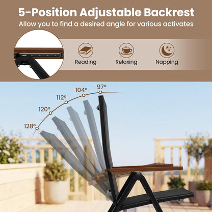 Folding Garden Chairs Set of 2/4, Outdoor Dining Chairs with Adjustable Backrest