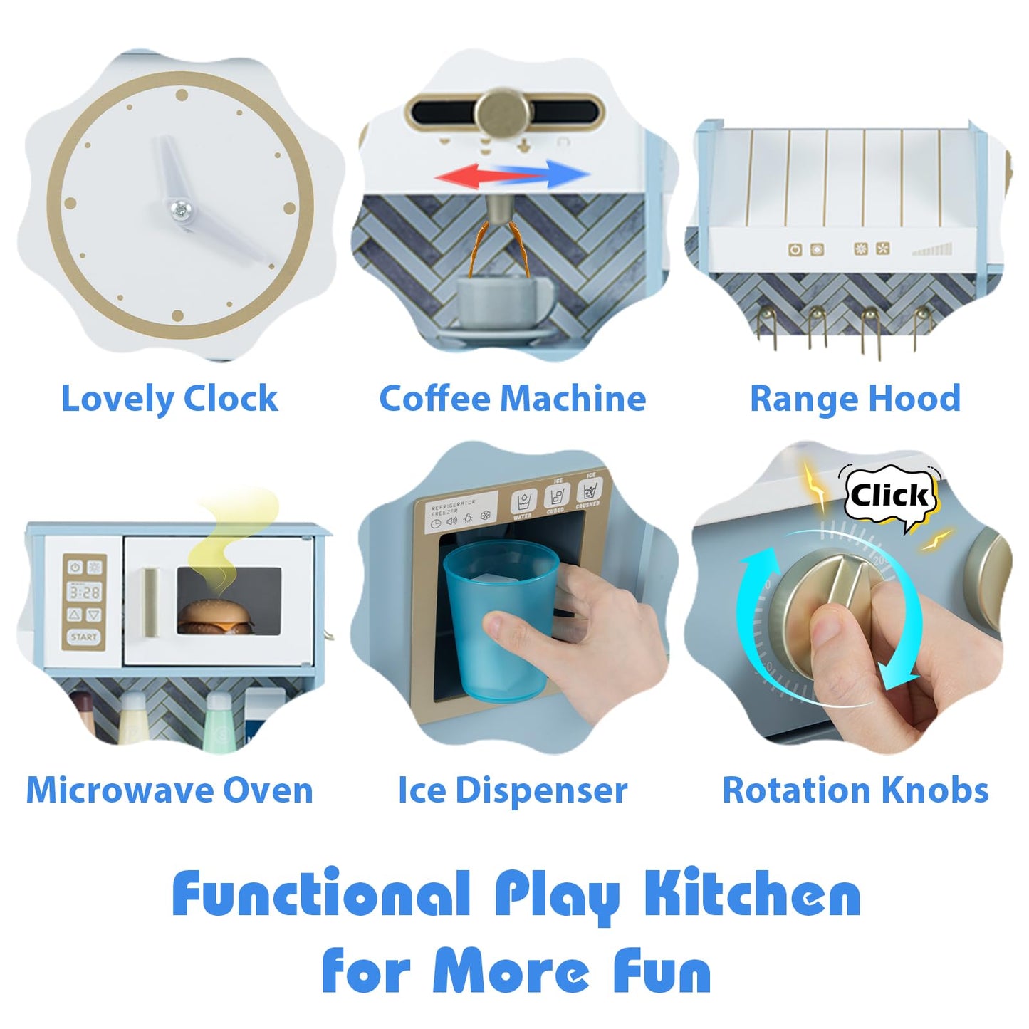 Toy Kitchen Playset with Coffee Station and Range Hood for Kids