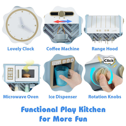 Toy Kitchen Playset with Coffee Station and Range Hood for Kids