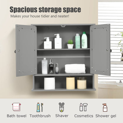 Double Door Wall Mounted Storage Cupboard with Adjustable Shelf and Compartment