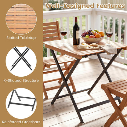 Folding Garden Table, Solid Acacia Wood Outdoor Dining Table with Slatted Top