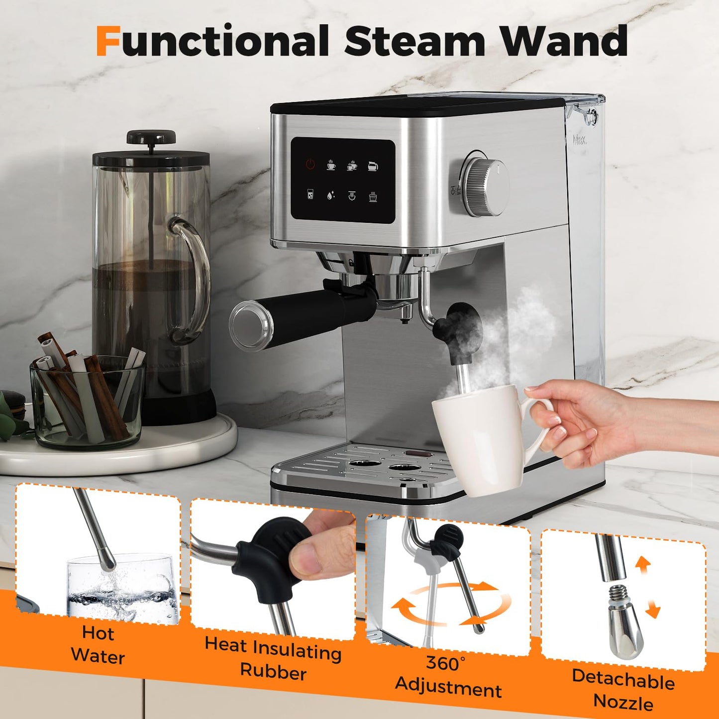 Coffee Maker with Milk Frother 20 Bar Espresso Machine