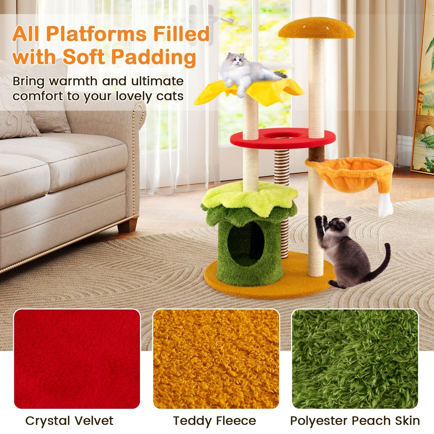 Cat Tree, 117cm Hamburger-Theme Cats Tower, Indoor Multi-Level Kitten Climbing Stand Activity Center