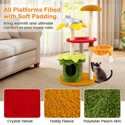 Cat Tree, 117cm Hamburger-Theme Cats Tower, Indoor Multi-Level Kitten Climbing Stand Activity Center