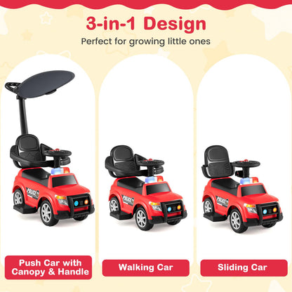 3 in 1 Kids Ride on Push Car, Push Along Car with Light