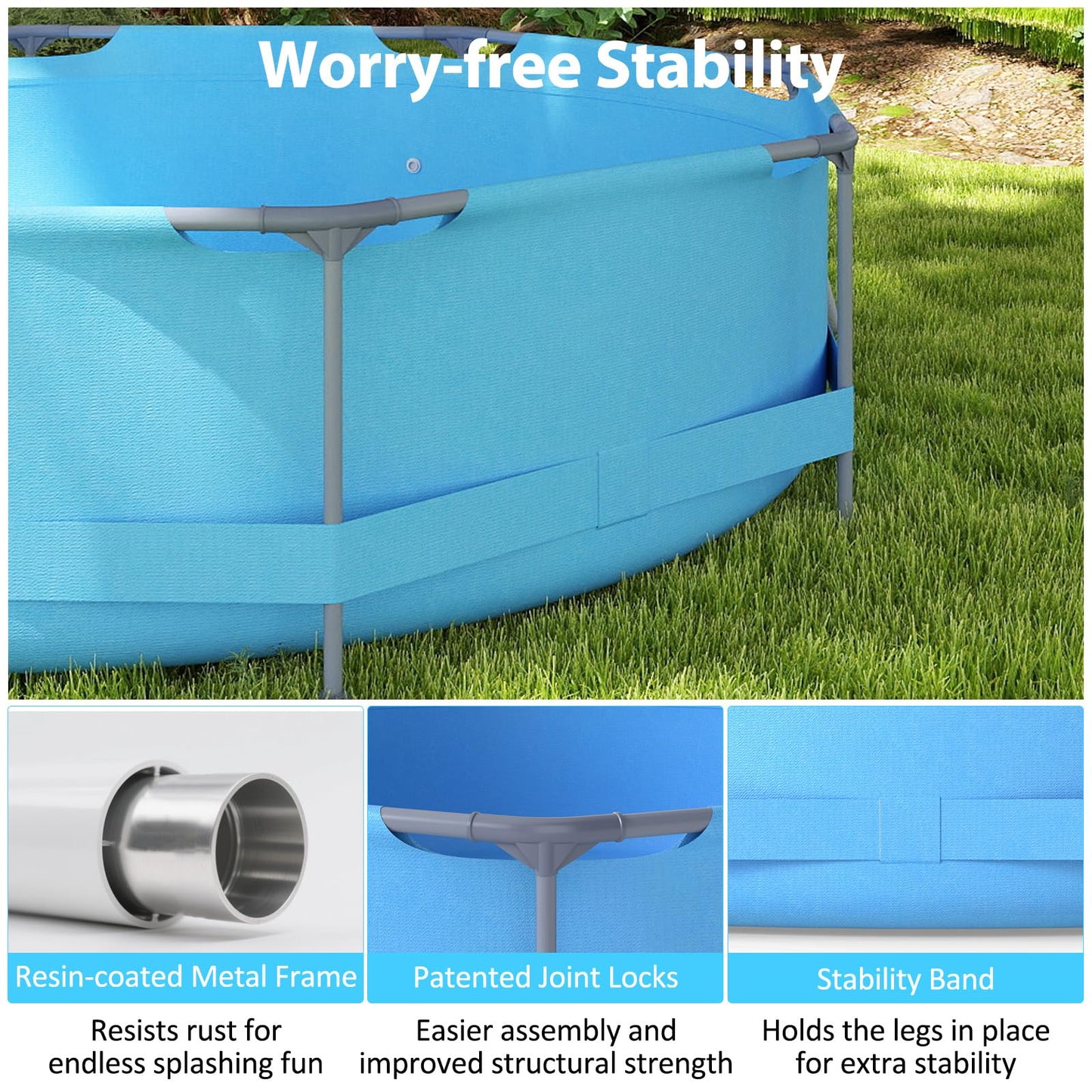 10/12 Feet Round Outdoor Framed Pool Set with Filter Pump