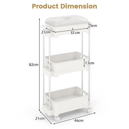 3-Tier Rolling Utility Cart Storage Trolley with Removable Cover and Shelves