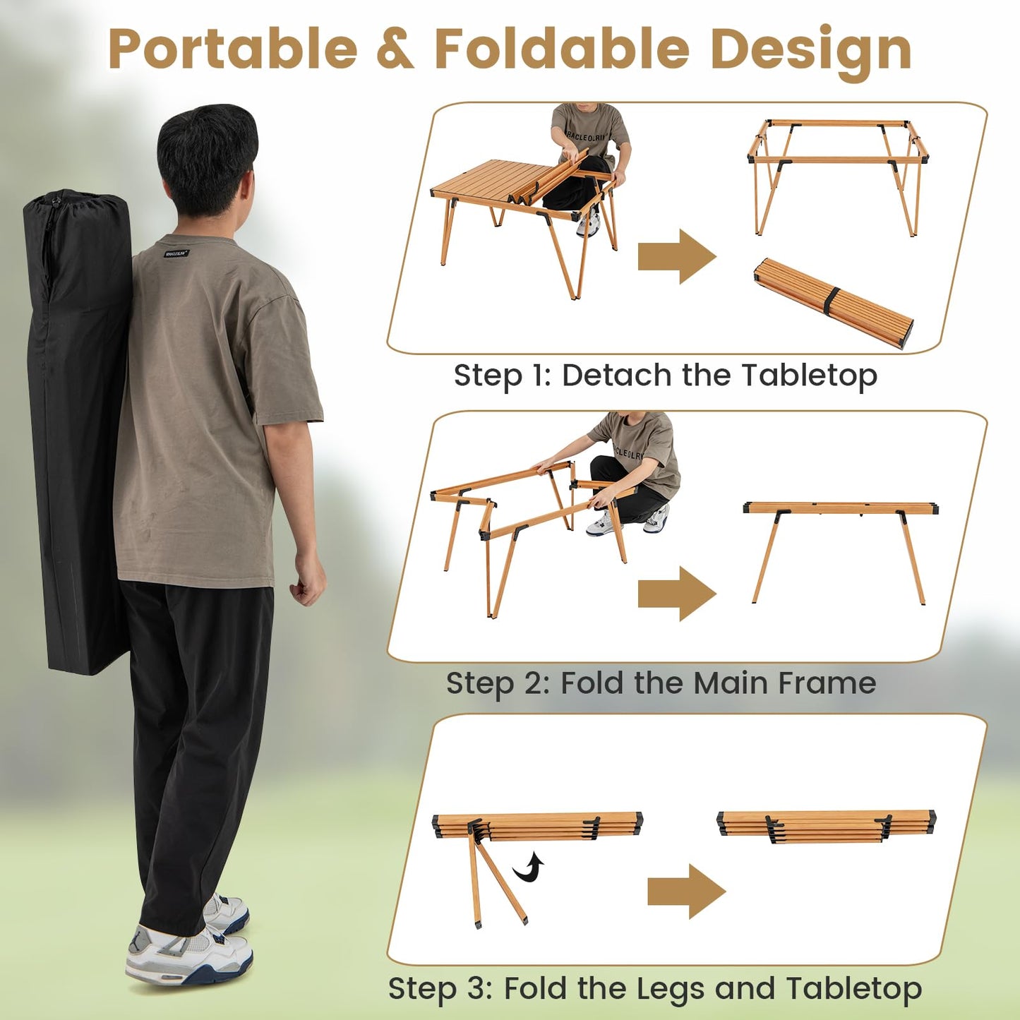 80kg Capacity Roll Up Portable Picnic Table with Storage Bag