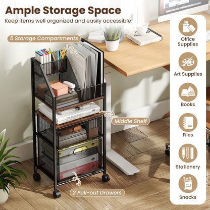 Rolling File Utility Cart with 2 Drawers and Lockable Wheels for Home Office