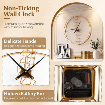 Large Wall Clock, 27”/68cm Metal Non-Ticking Decorative Clock, Battery-Operated Wall Decoration