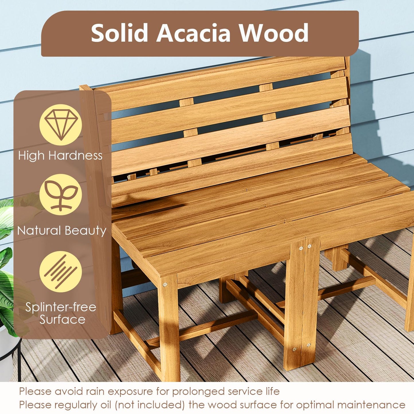 3-in-1 Convertible Patio Dining Set, Transforming Outdoor Bench Loveseat