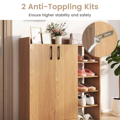 Shoe Storage Organizer with 2 Adjustable Inner Shelves and 4 Open Shelves