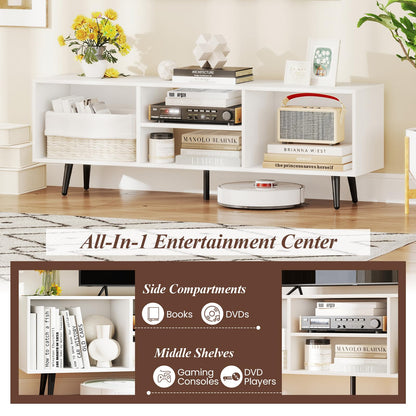 120cm Mid Century Modern TV Stand with Shelves and 5 Metal Legs