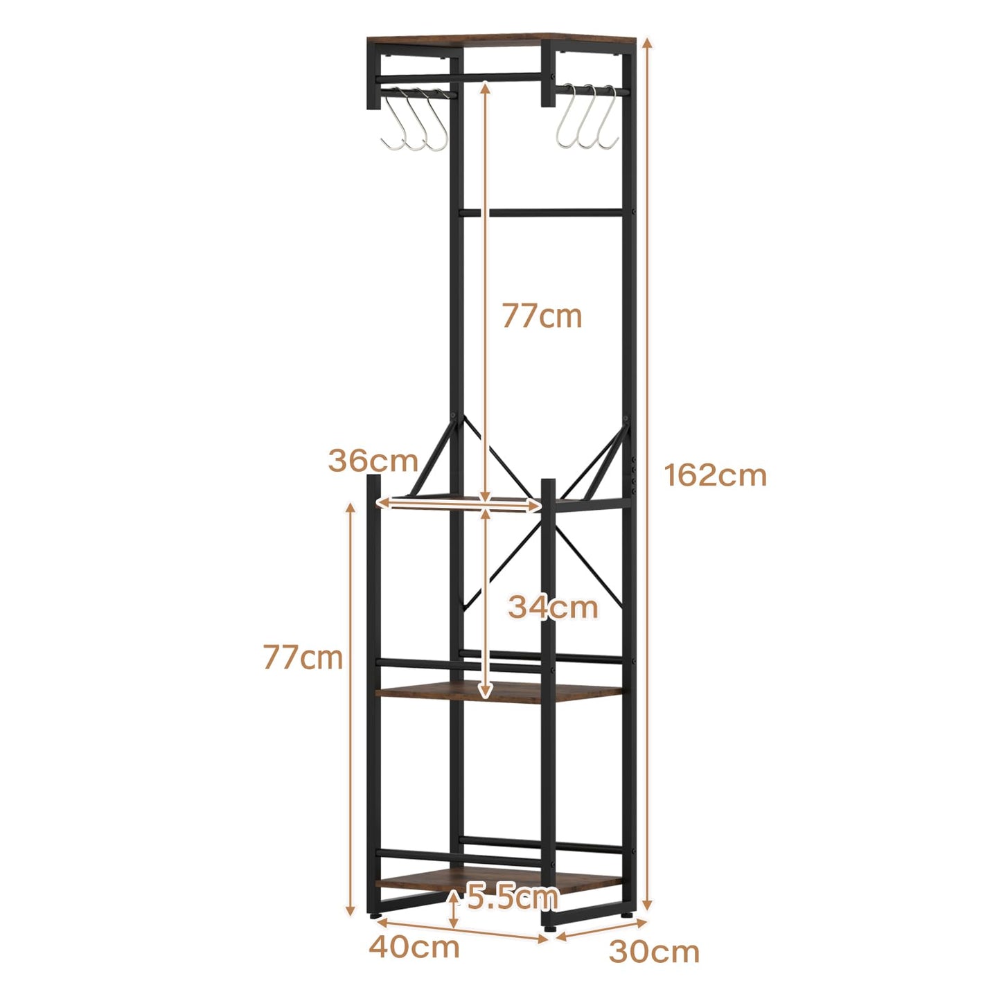 Freestanding Coat Rack Slim Hall Tree with 4 Storage Shelves