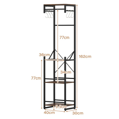 Freestanding Coat Rack Slim Hall Tree with 4 Storage Shelves