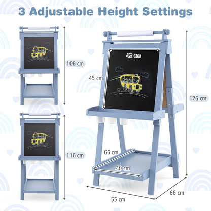 Kids Wooden Art Easel Double-Sided Height Adjustable Children Easel
