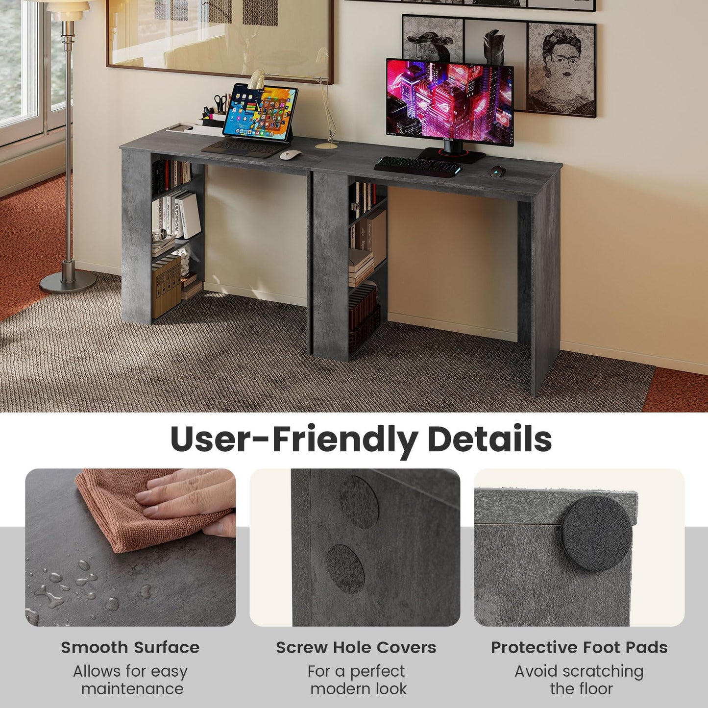 Computer Desk with Bookshelf for Study Living Room