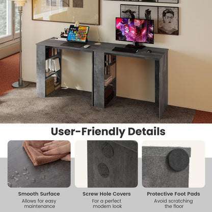 Computer Desk with Bookshelf for Study Living Room