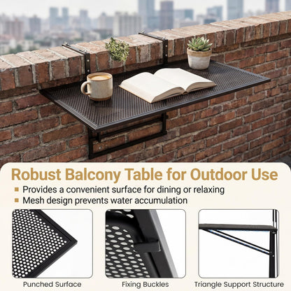Folding Hanging Table, Balcony Desk with 5 Adjustable Heights