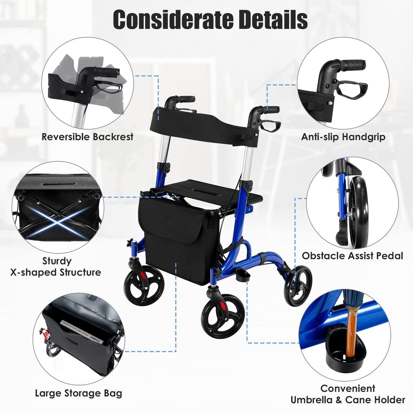 2 in 1 Walker Aluminium Mobility Walking Aid with Seat Adjustable