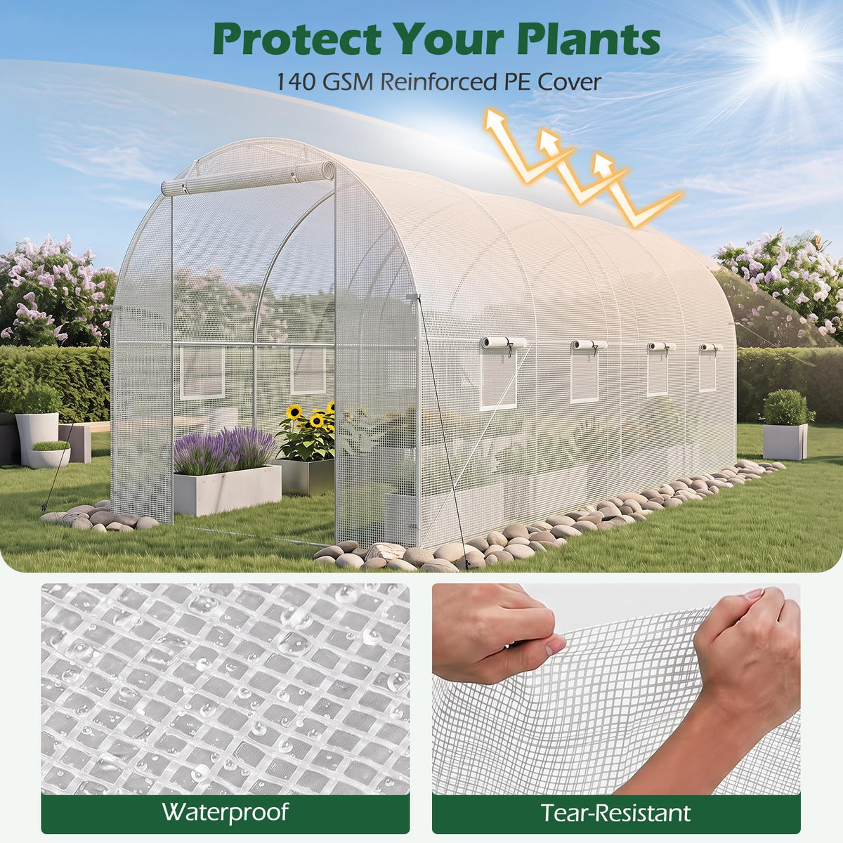 4.5 x 2 x 2 m Walk-in Tunnel Greenhouse for Outdoors Plant Hot House