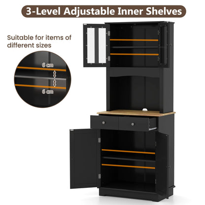 Tall Kitchen Pantry Cabinet with Wood Countertop and Adjustable Shelves