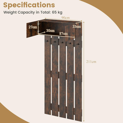 90cm Entryway Wall Mounted Coat Hooks with Shelf 2-Door Cabinet