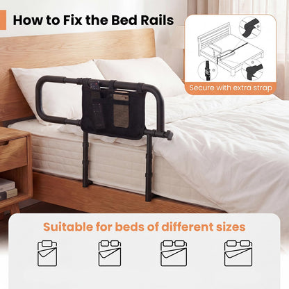 Foldable Bed Rail for Seniors with Adjustable Width and Height