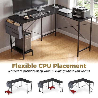 L-Shaped Computer Desk, Metal Frame Reversible Double Study Writing Workstation