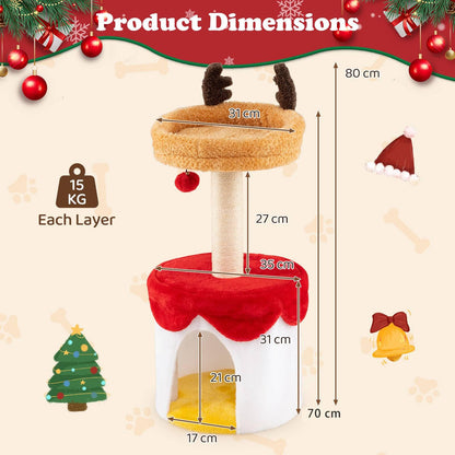 Christmas Cat Tree with Bed 80 CM Modern Kitten Tower with Sisal Scratching Post