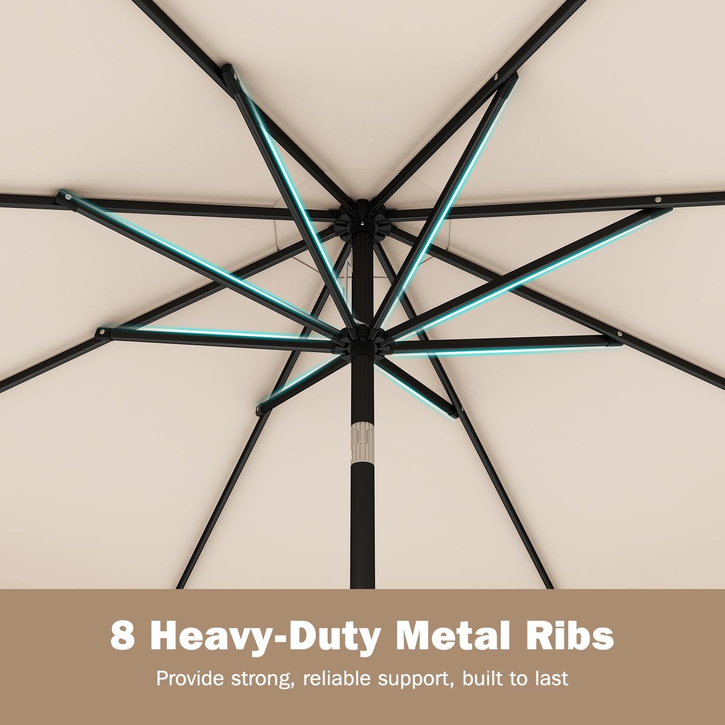 Garden Parasol, 8 Ribs Heavy-Duty Sun Shade Canopy