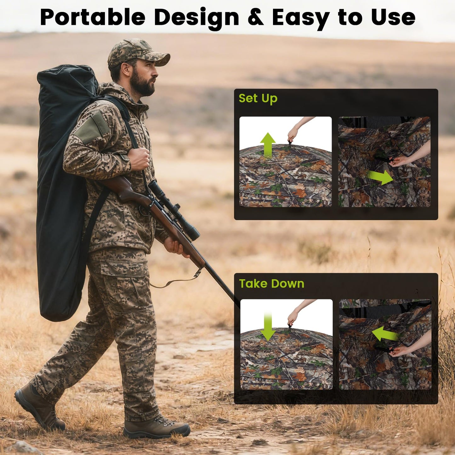 Hunting Blind 270°/360° See Through Pop Up Hunting Tent with Sliding Window and Door