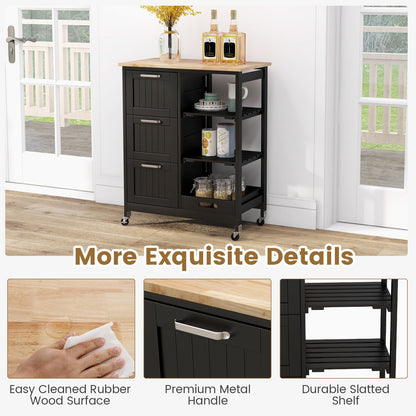 Kitchen Island Rolling Cart Utility Cart on Lockable Wheels with 3 Drawers