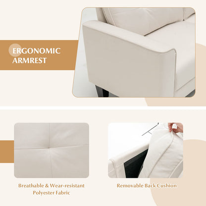Modern Upholstered Corner Sofa Couch with 2 Removable Back Cushions