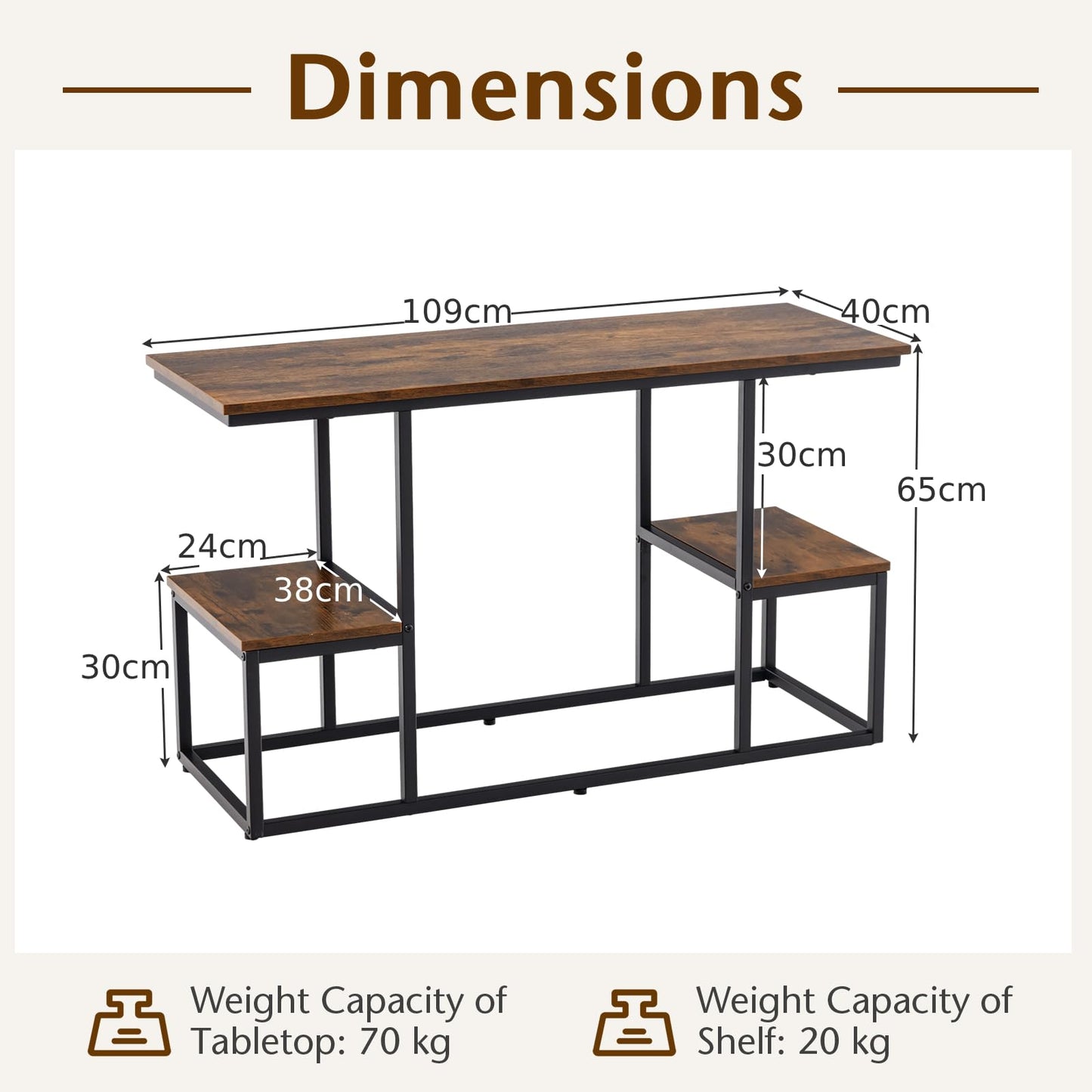 Rustic TV Console Table Industrial Sofa Table with Open Storage Shelves