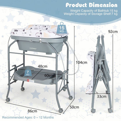 4 in 1 Baby Changing Table Folding Infant Nursery Station with Bath Tub