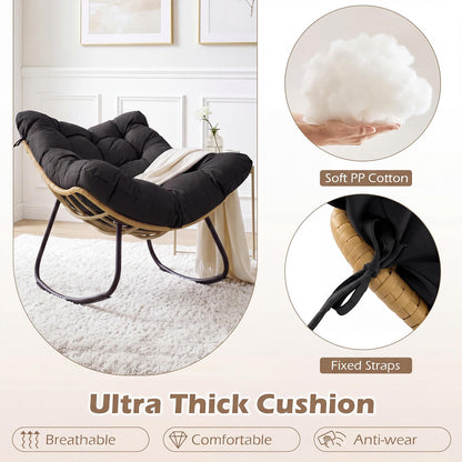 Outdoor Rocking Chair, Oversized Patio Wicker Egg Chair with Thick and Removable Cushion