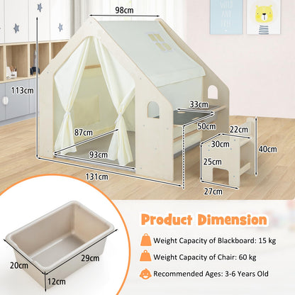 Wooden Playhouse with Floor Mat for 3-6 Years Old