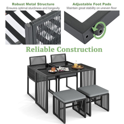 5 or 9 Pieces Patio Dining Set with PE Rattan Chairs and Tempered Glass Table