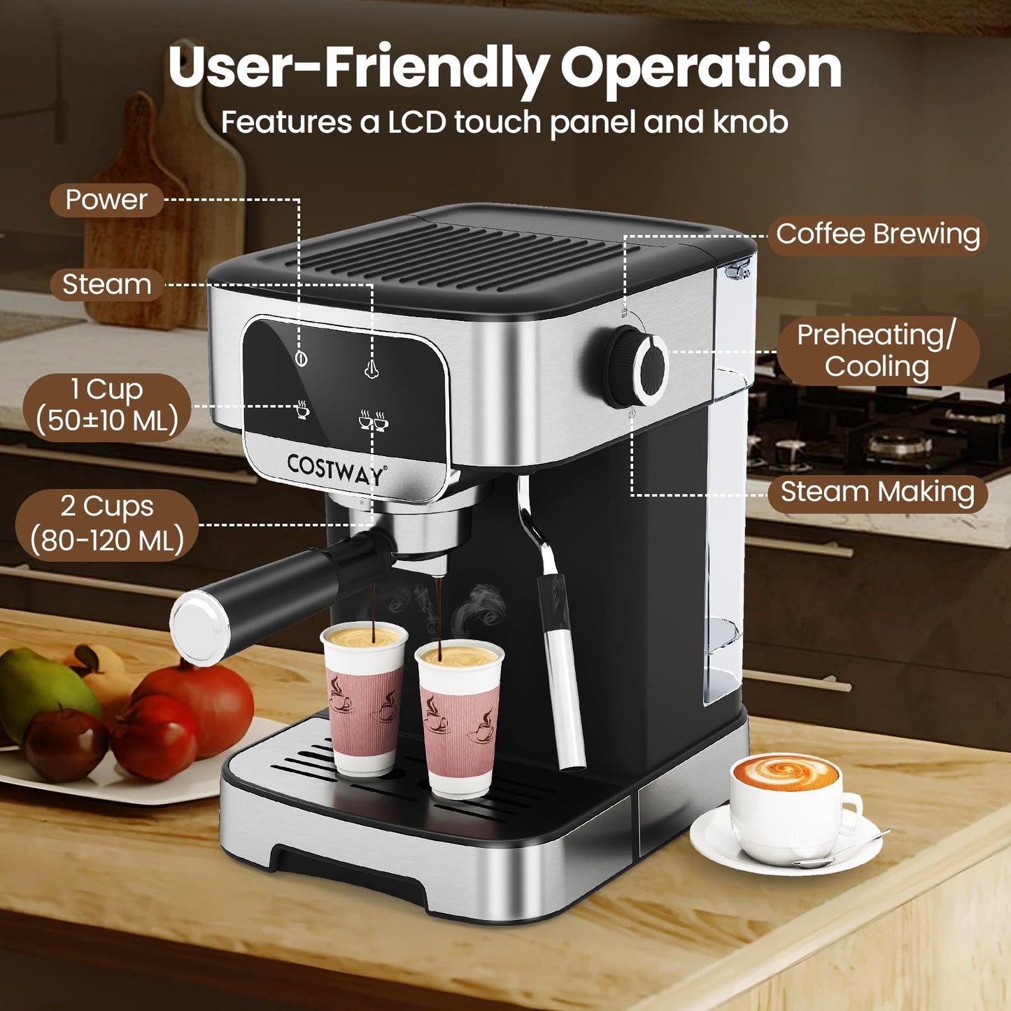1200W Espresso Machine 20 Bar with Steam Milk Frother