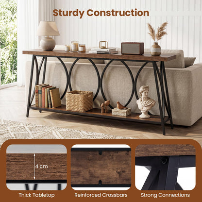 2-Tier Console Table, 180cm Long Industrial Narrow Entryway Table