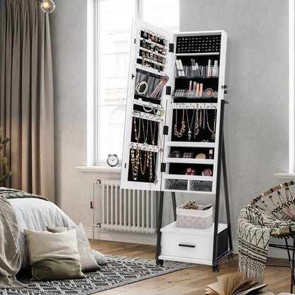 Mobile Standing Lockable Jewelry Cabinet with Full Length Mirror