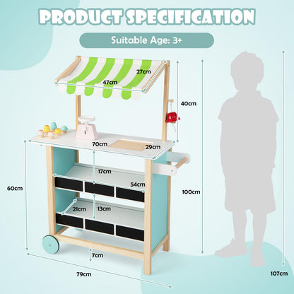 Kids Wooden Grocery Store Playset with 6 Pieces Play Food