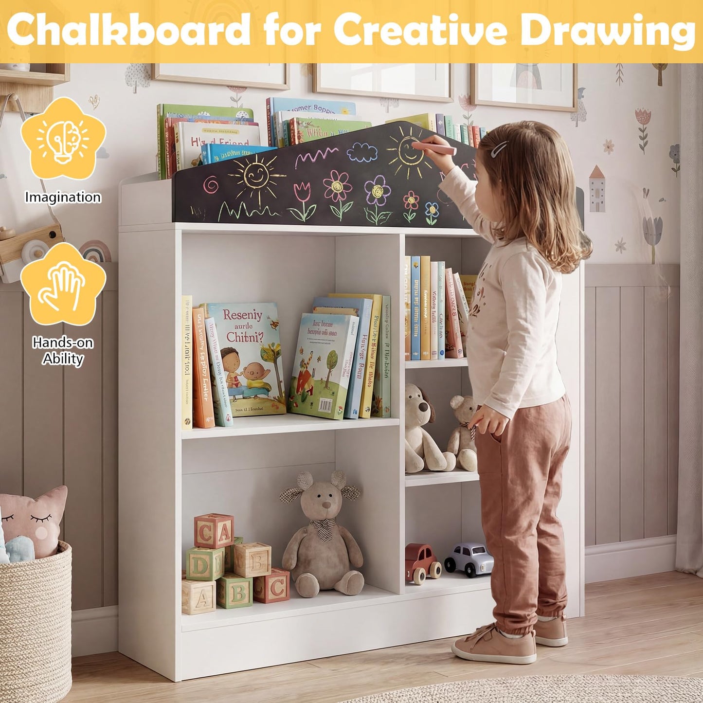 Wooden Book & Toy Storage Organizer, House Shaped Children Bookcase