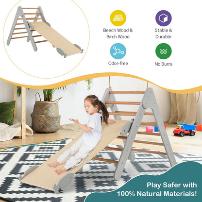 Giantex  Toddler Climbing Frame Kids Wooden Montessori Triangle Climber with Double Sided Ramp